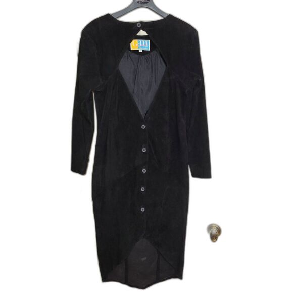 Black Suede Open Back Dress - size 9/10 - Picture 2 of 11